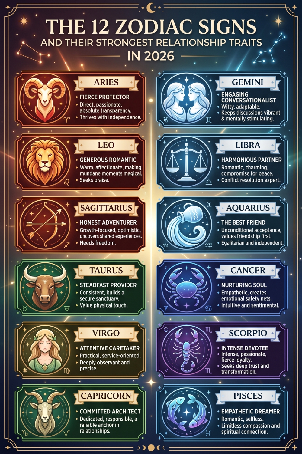 The 12 Zodiac Signs and Their Strongest Relationship Traits in 2026