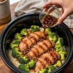 Slow Cooker Honey Garlic Chicken with Rice and Broccoli