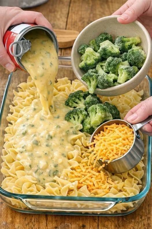 Cheesy Broccoli Cheddar Noodle Casserole